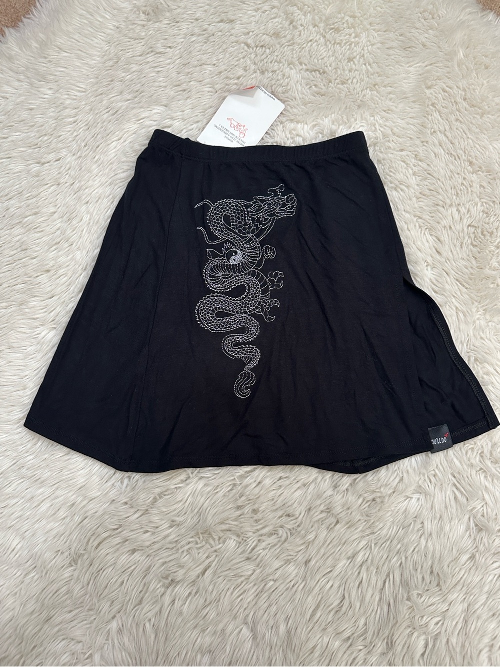 omighty Black Skater Skirt with Dragon Embroidery